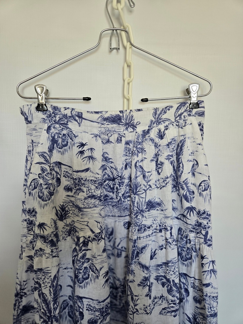 JOIE MAXI-MIDI SKIRT 100% LINEN WOMEN BLUE WHITE TOILE HAWAIIAN TROPICAL SZ MED - Picture 2 of 8